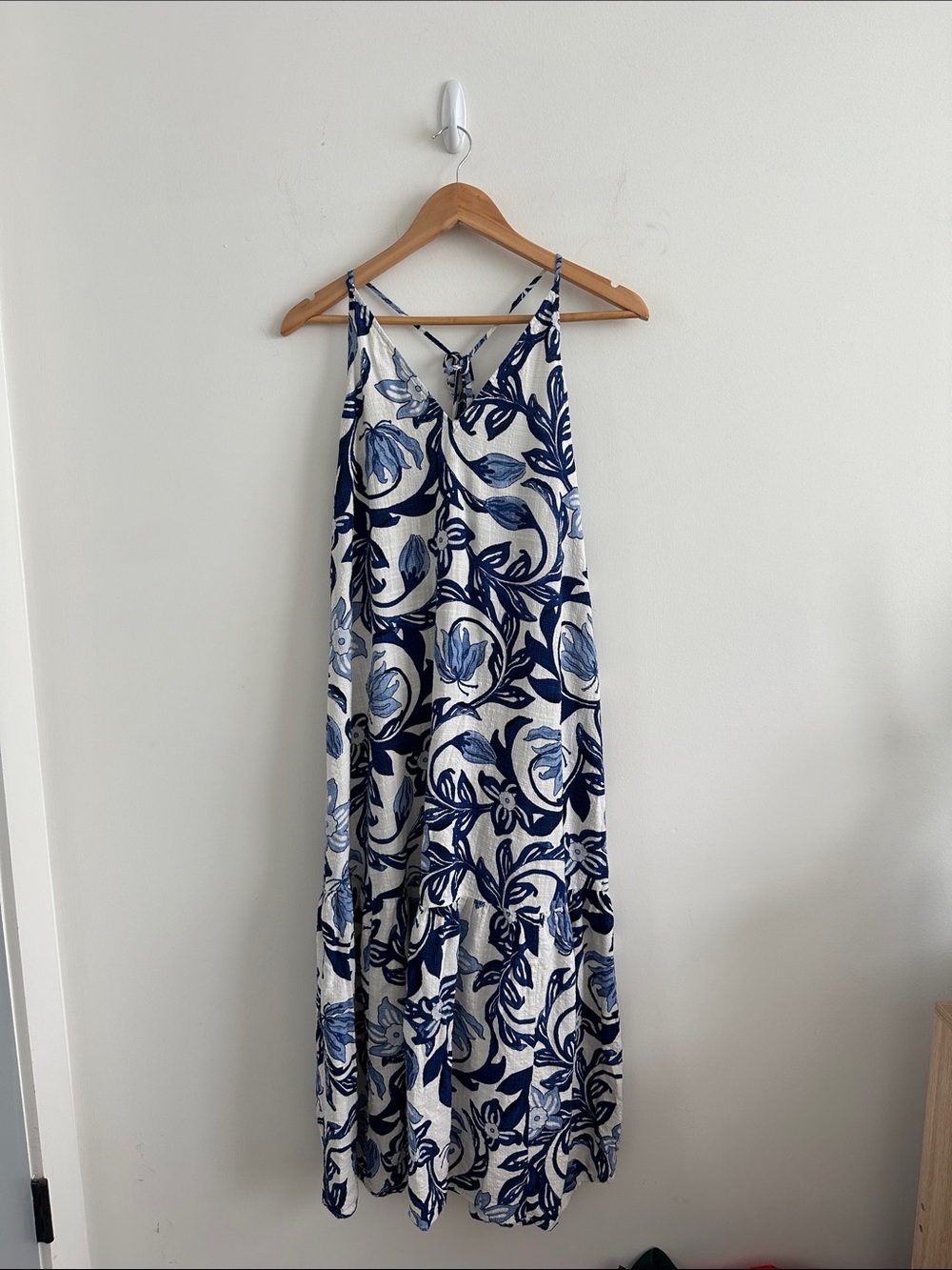H&M White Maxi Dress with Navy Floral Print